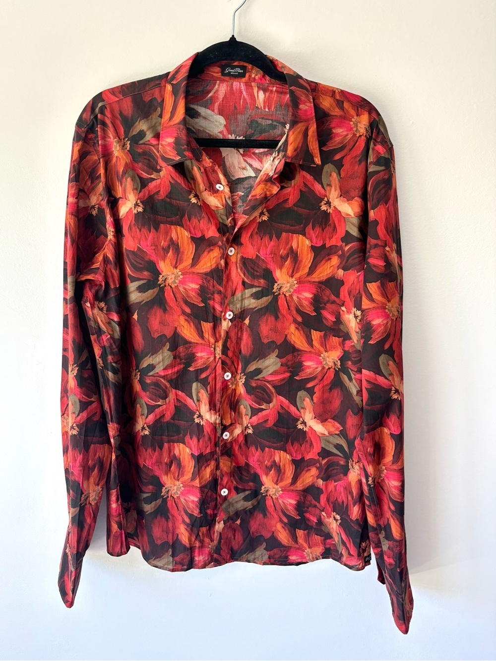 Good Man Brand On-point Stretch Button-up Shirt Orange Red Black Tuscan Floral